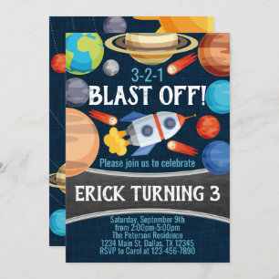 Space Planet Rocket Birthday Party Invitation