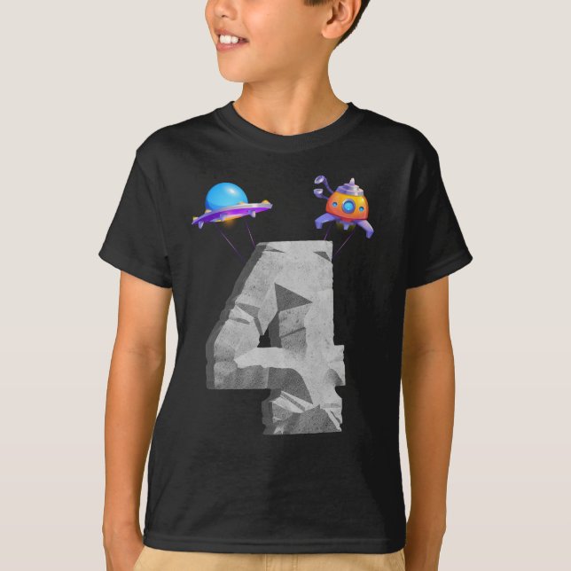 Space Planets Funny Solar Space 4th Birthday Party T-Shirt (Front)