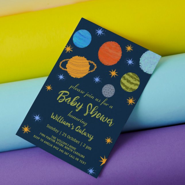 Space Planets Galaxy Stars Boy Baby Shower Invitation (Creator Uploaded)