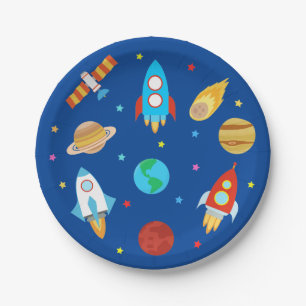 Space Planets Stars Galaxy blue Paper Plate