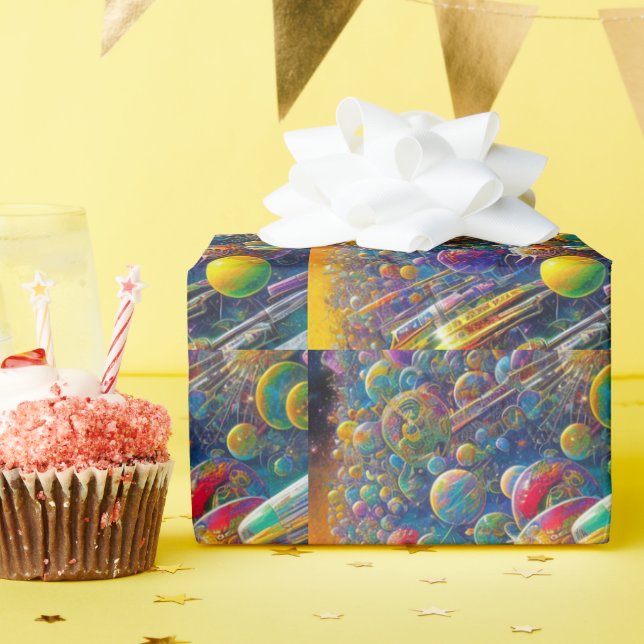 Space Race glossy wrapping paper (Birthday Party)
