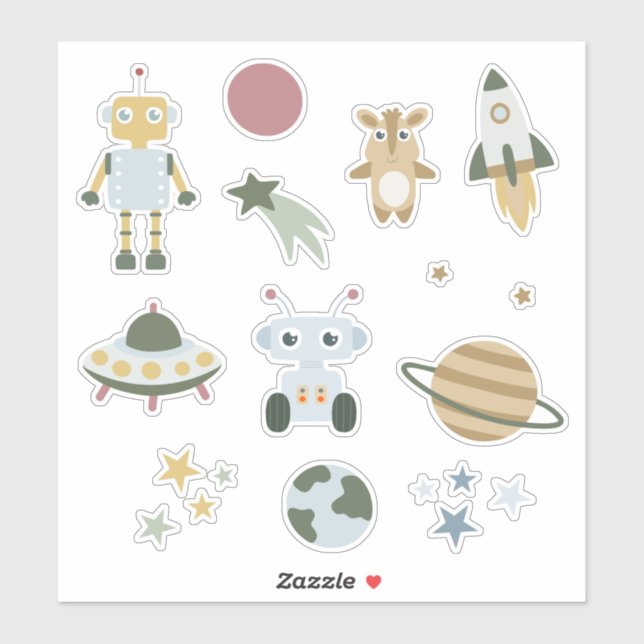 Space Robot Rocket Cute Pastel Kids Galaxy (Sheet)