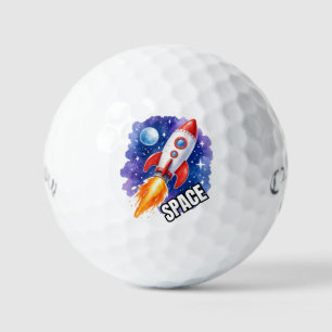 Space Rocket Adventure – Watercolor Rocket Golf Balls