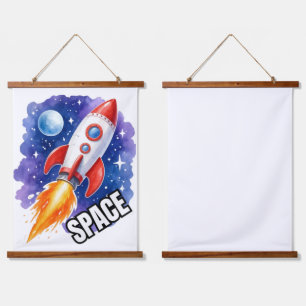 Space Rocket Adventure – Watercolor Rocket Hanging Tapestry