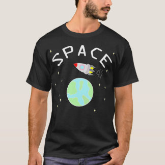 Space Rocket And Earth Art T-Shirt