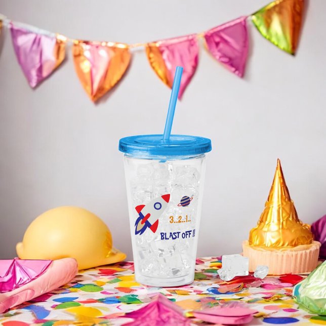 Space Rocket Blast Off Kids Astronaut Acrylic Tumbler (Creator Uploaded)