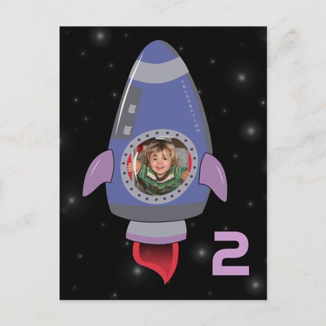 Space Rocket Boys Birthday Photo Template Invite (Front)
