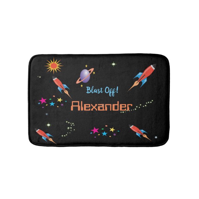Space Rocket Boys Personal Name Bath Mat (Front)