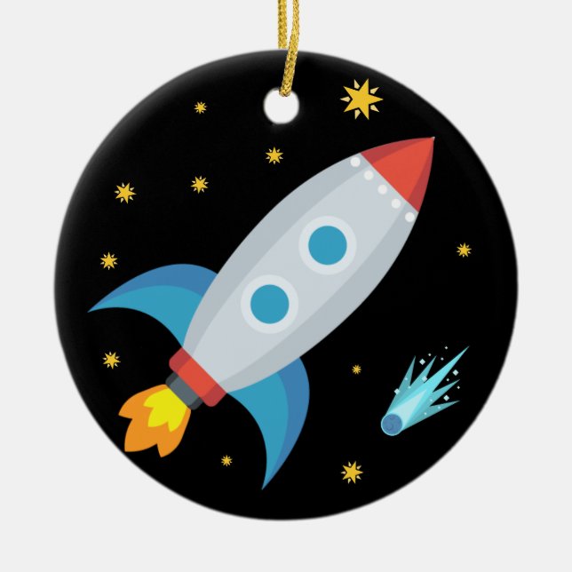 Space Rocket Emoji Ceramic Tree Decoration (Front)