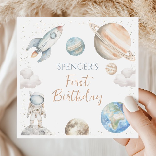 Space Rocket First Birthday Planet Party Napkin (Creator Uploaded)