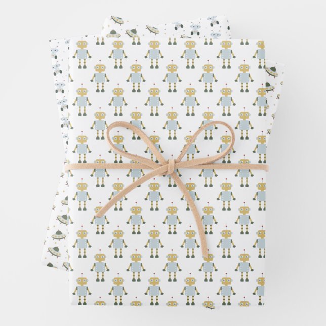 Space Rocket Galaxy Fun Pastel Wrapping Paper Sheet (In situ)