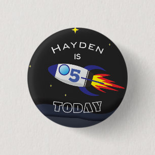 Space Rocket Kids Birthday Custom Age 3 Cm Round Badge