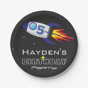 Space Rocket Kids Birthday Custom Age Paper Plate