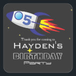 Space Rocket Kids Birthday Custom Age Square Sticker<br><div class="desc">Kid's custom space themed Birthday sticker.</div>