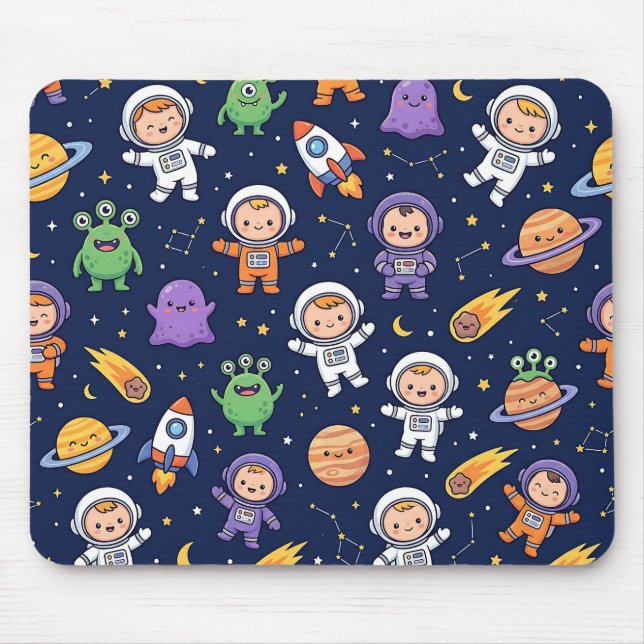 Space Rocket Mousepads – Cute Alien Pattern (Front)