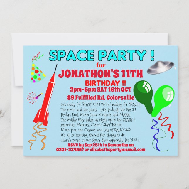 SPACE Rocket outer space birthday party Invitation (Front)