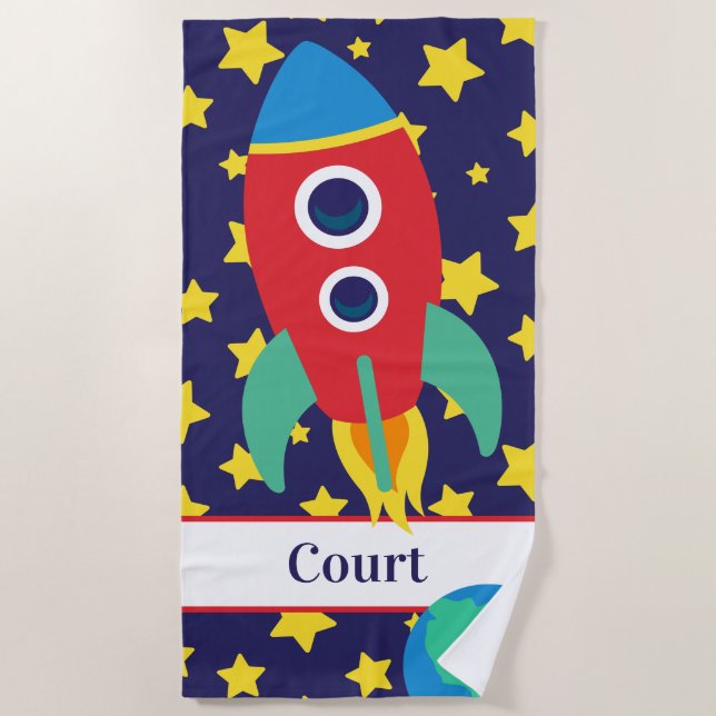 Space Rocket Personalised Beach Towel (Front)