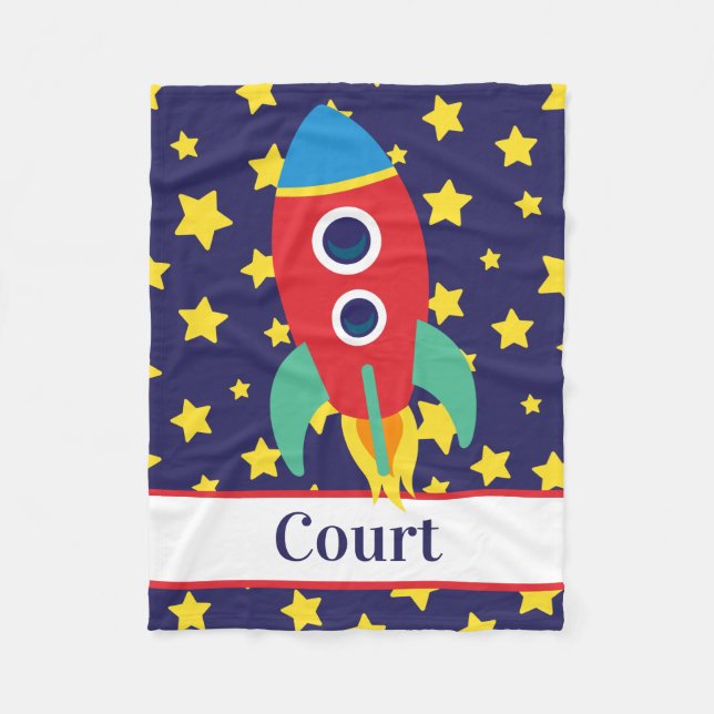 Space Rocket Personalised Fleece Blanket (Front)