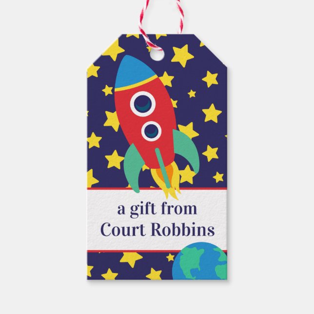 Space Rocket Personalised Gift Tags (Front)