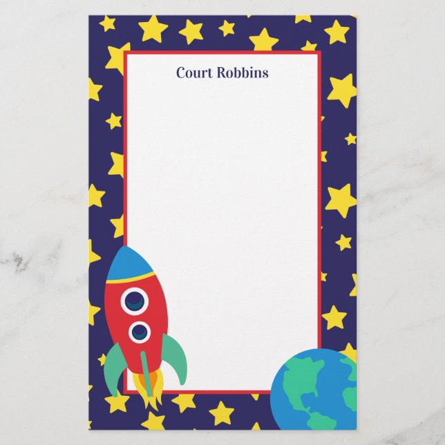 Space Rocket Personalised Stationery (Front)