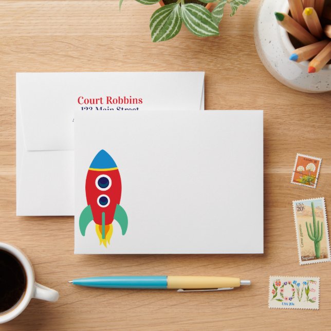 Space Rocket Personalised Stationery Envelopes (Desk)