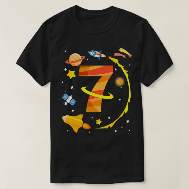 Space Rocket Plane Stars 7 Years Old Born 2011  T-Shirt (Design Front)