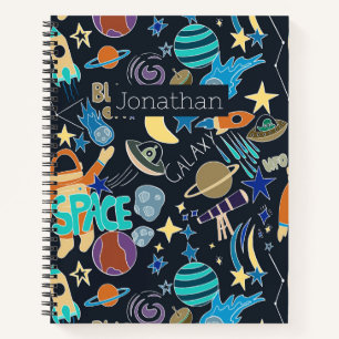 Space Rocket Planets Stars Doodles Personalised  Notebook