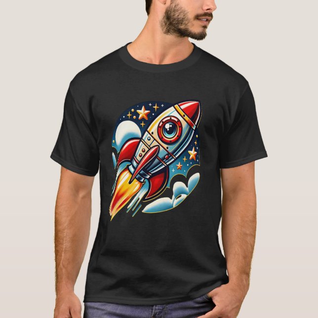 Space Rocket. s Retro Blast Off s Outer Space T-Shirt (Front)