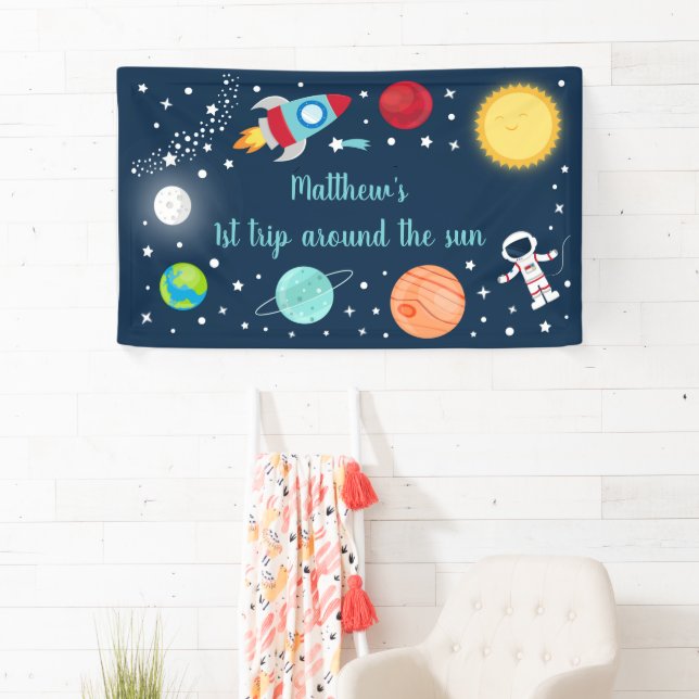 Space Rocket Ship Astronaut Planets Birthday Banner (Insitu)