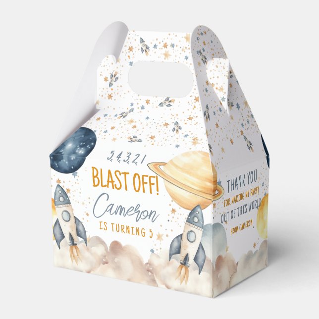 Space Rocket Ship Outer Space Birthday Party Favour Box (Back Side)