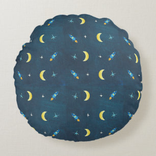 Space Rocket Ship Pattern Round Cushion