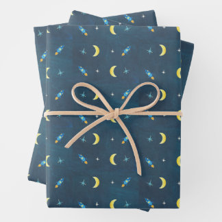 Space Rocket Ship Pattern Wrapping Paper Sheet