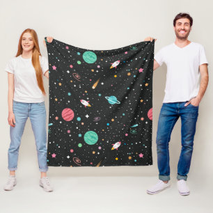 Space Rocket Ships and Stars  Fleece Blanket