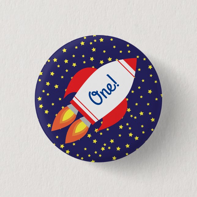 Space Rocket Star Ship 1st Birthday Button Pin (Front)