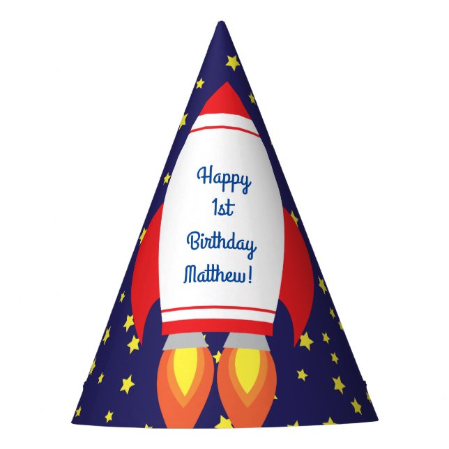 Space Rocket Star Ship 1st Birthday Party Hats (Front)