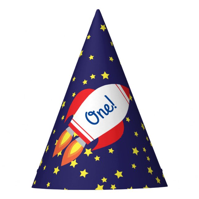 Space Rocket Star Ship 1st Birthday Party Hats (Front)