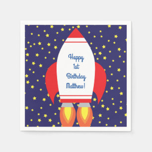 Space Rocket Star Ship 1st Birthday Party Napkins