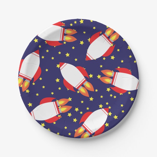 Space Rocket Star Ship 1st Birthday Plates (Front)