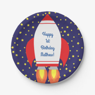Space Rocket Star Ship 1st Birthday Plates