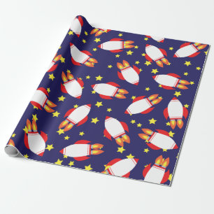 Space Rocket Star Ship 1st Birthday Wrapping Paper