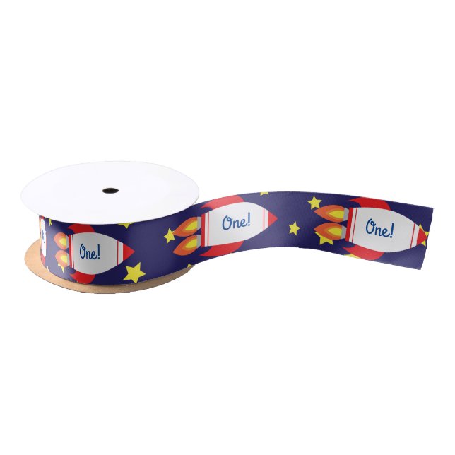 Space Rocket Star Ship Outer Space Ribbon Satin Ribbon (Spool)