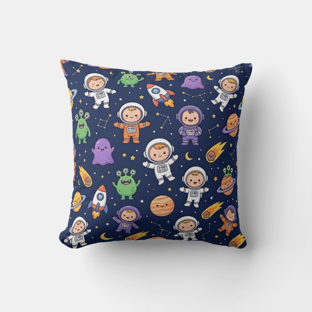 Space Rocket Throw Pillow – Astronaut Alien Design (Front)