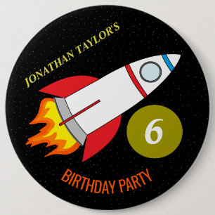 Space Rocket to the Moon Children's Birthday 6 Cm Round Badge