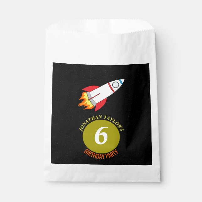 Space Rocket to the Moon Children's Birthday Favour Bags (Front)