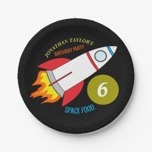 Space Rocket to the Moon Children's Birthday Paper Plate