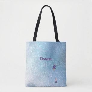 Space Rocket to the Moon with Satellite Custom Tote Bag