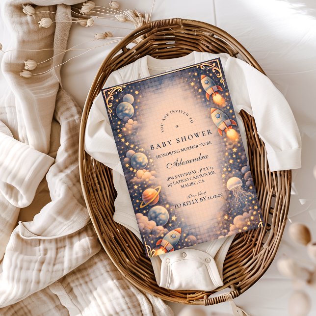 Space Rockets Stars Baby Shower Invitation (Creator Uploaded)