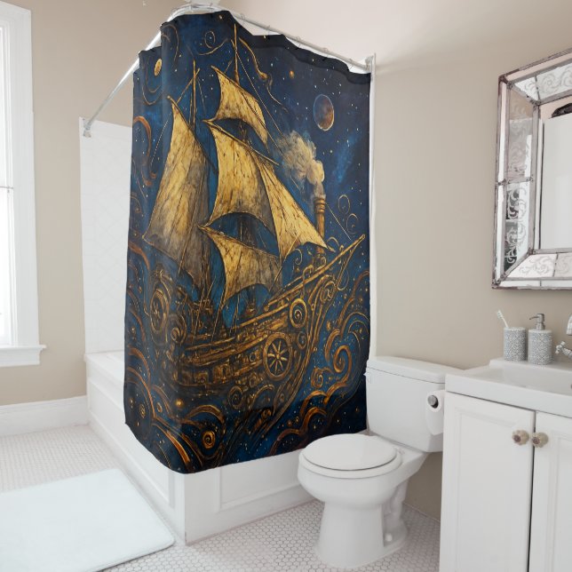 Space Sailing Shower Curtain (In Situ)