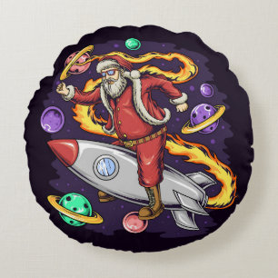 Space Santa Round Pillow