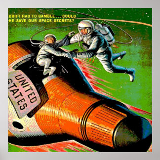 Space Sci Fi Comic Book Astronaut Monkey Vintage C Poster